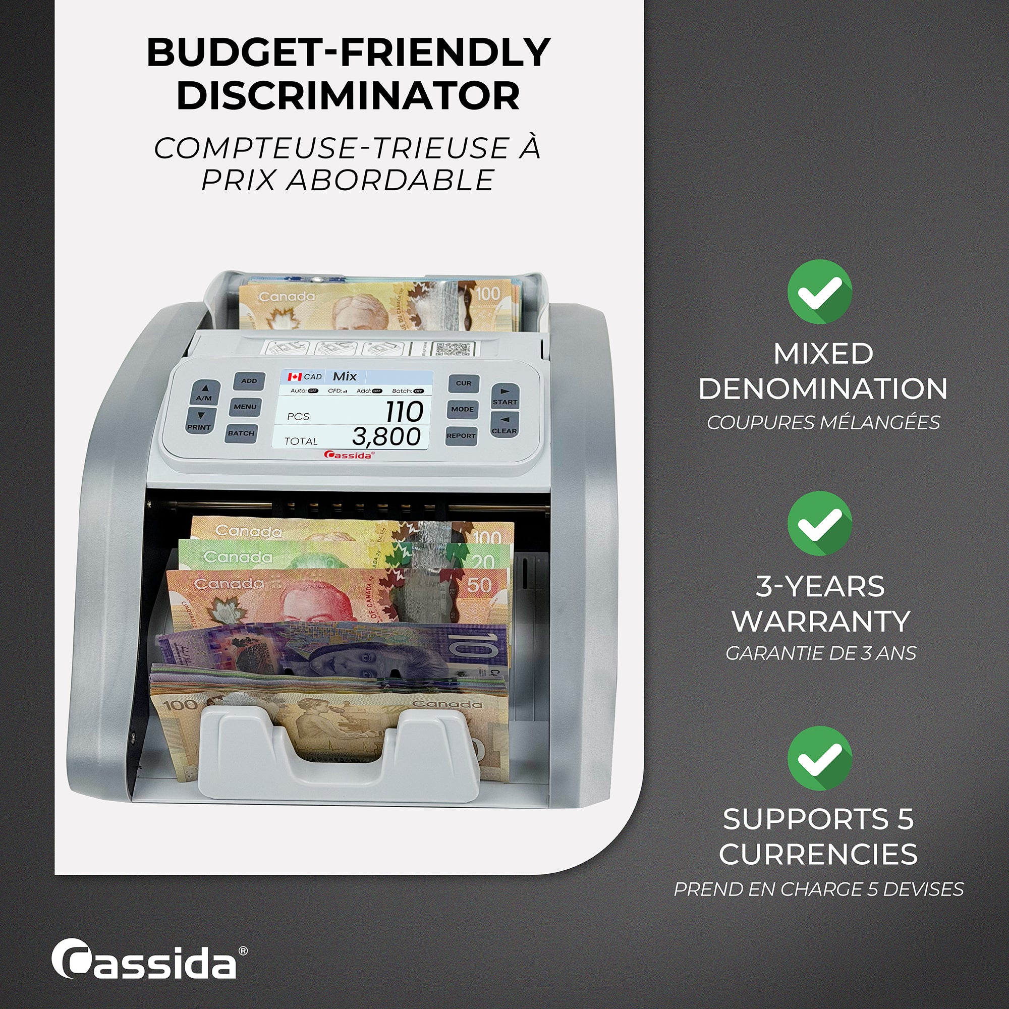 Cassida CRS 7200 Mixed Bill Counter (Canada)