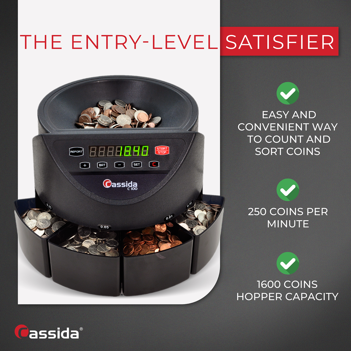 Remote Coin Counter Cassida C100 Coin Counter - Coin Counting Machine - Fast, Accurate ...
