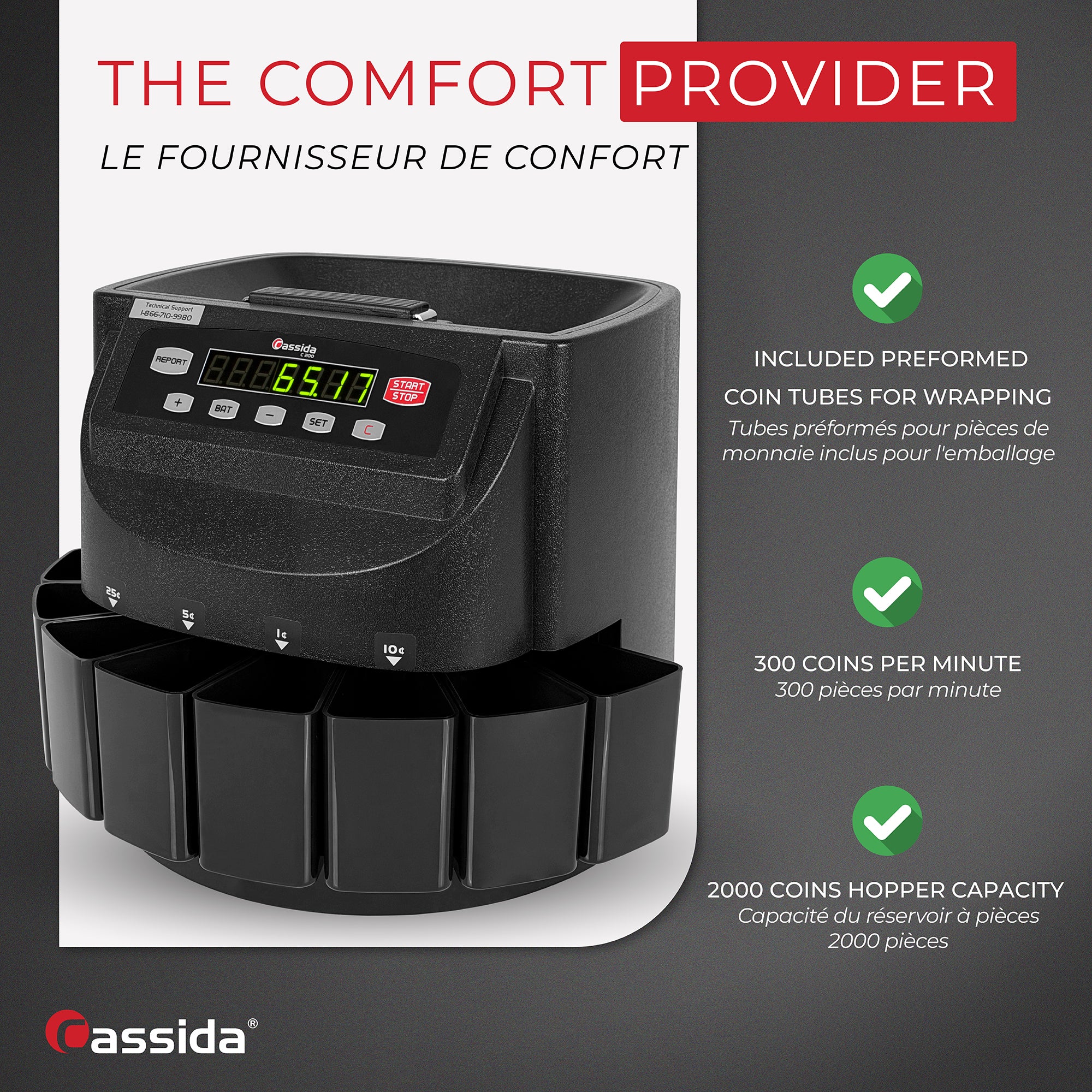 Cassida C200 CAD Coin Counter - Coin Sorter: 300 Coins/Min Count Cassida C200 CAD Coin Counter - Coin Sorter: 300 Coins/Min Count