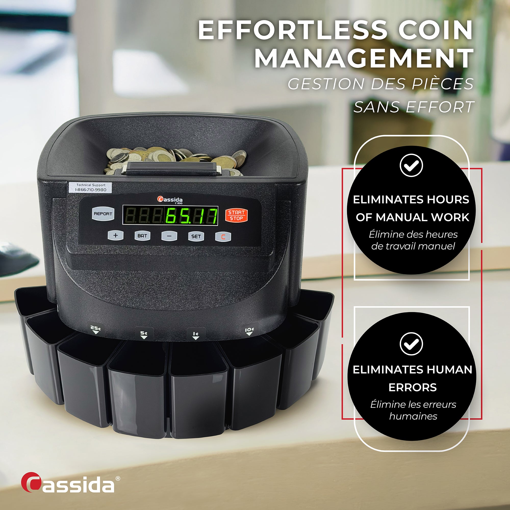 Cassida C200 CAD Coin Counter - Coin Sorter: 300 Coins/Min Count