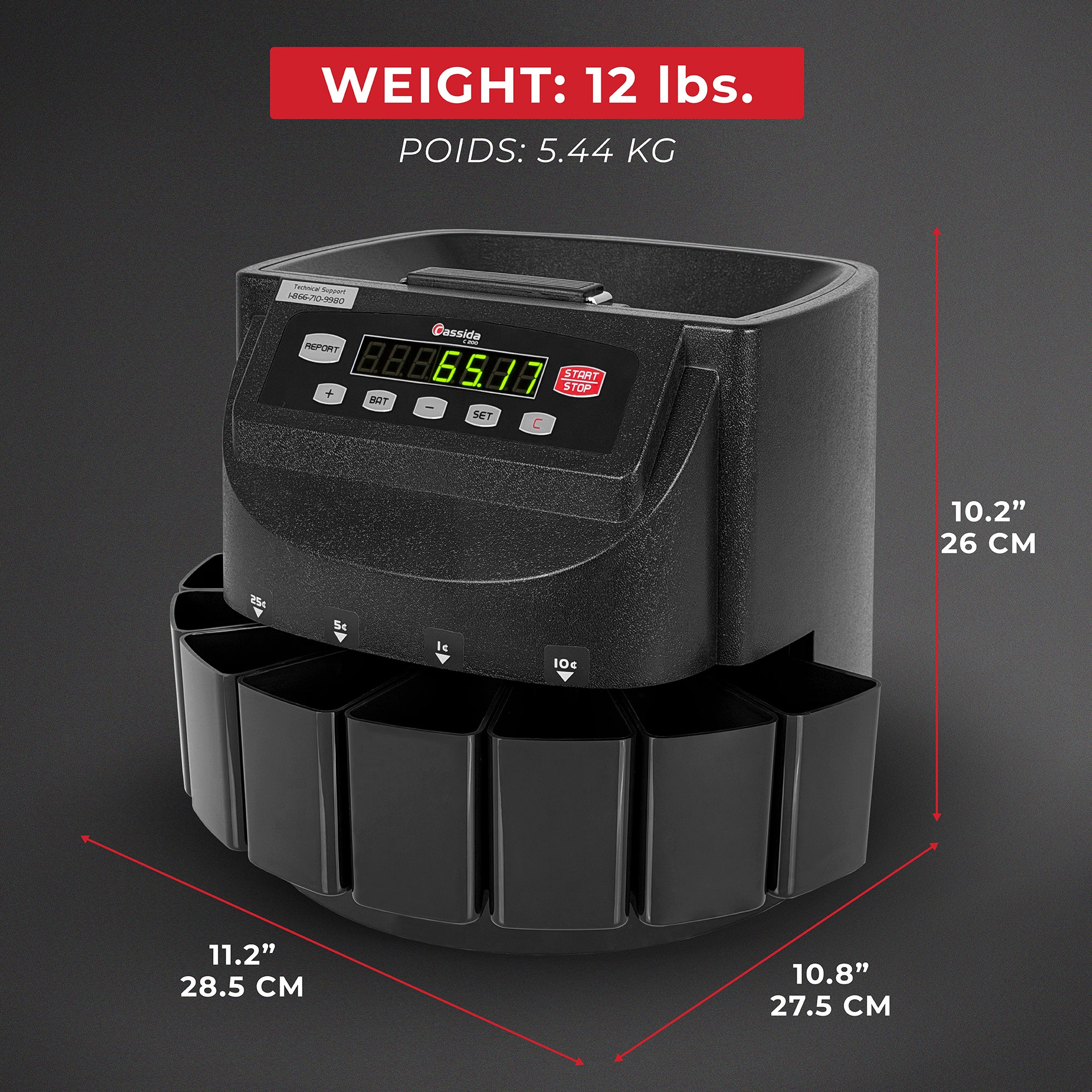 Cassida C200 CAD Coin Counter - Coin Sorter: 300 Coins/Min Count