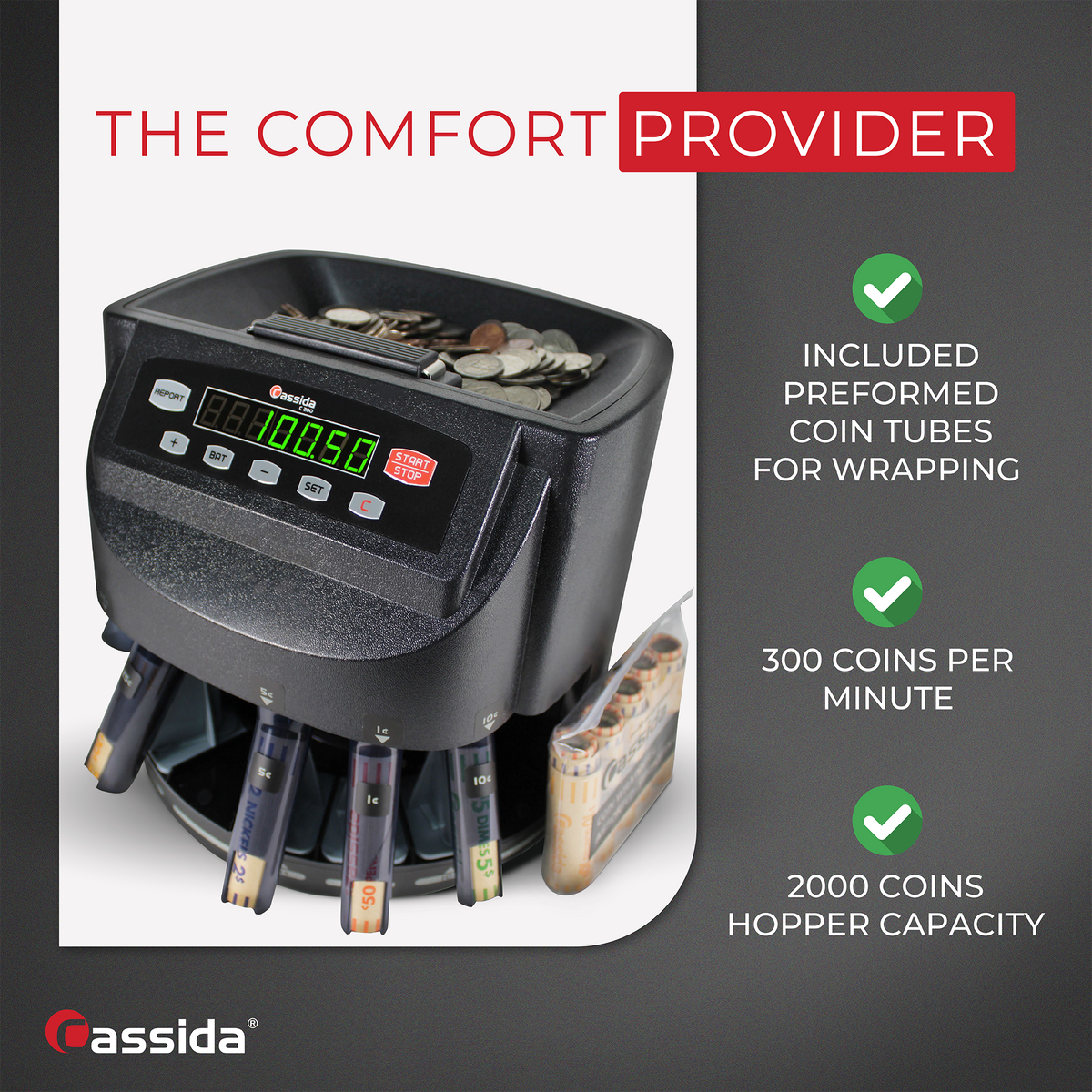 Cassida C200 Coin Counter - Coin Sorter: 300 Coins/Min Count