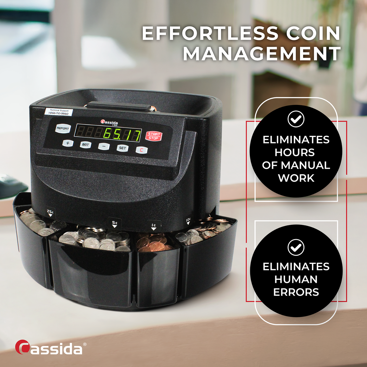 Cassida C200 Coin Counter - Coin Sorter: 300 Coins/Min Count