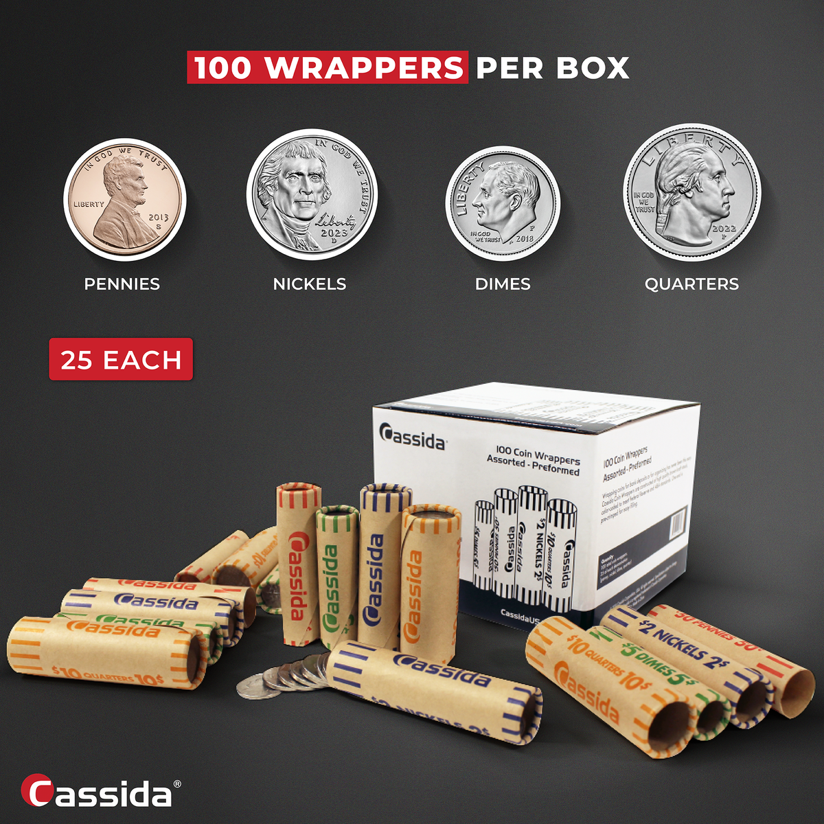 Wrapped Coin Racks Cassida Coin Wrappers - Coin Rolls - Keep Coins Organized