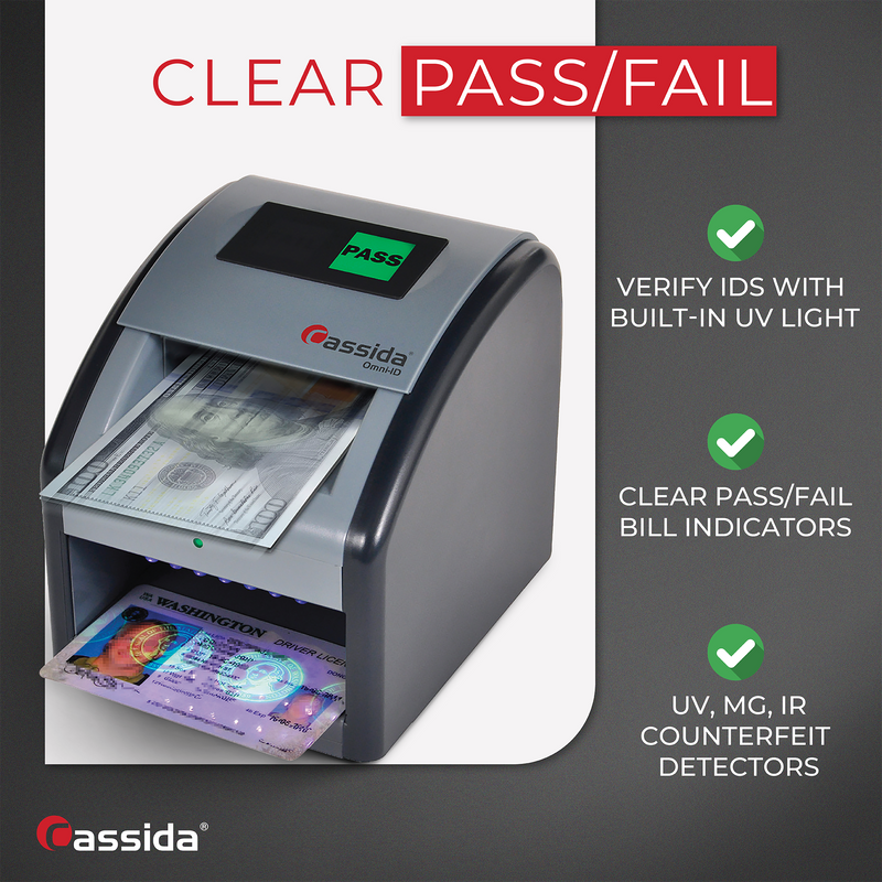 Cassida Omni-ID Pass/Fail Counterfeit Detector With UV LED Light ID Verifier