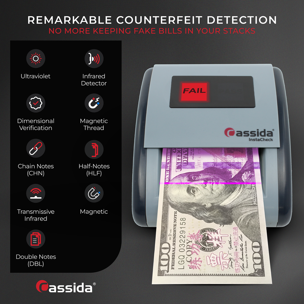 Cassida InstaCheck Counterfeit Detector - Money Checker with UV, MG, IR ...